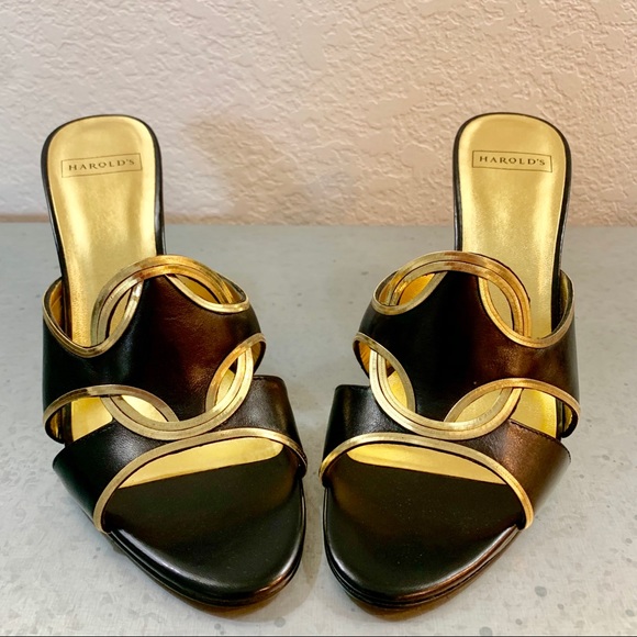Harold’s Black Gold Leather Mules - Picture 3 of 6